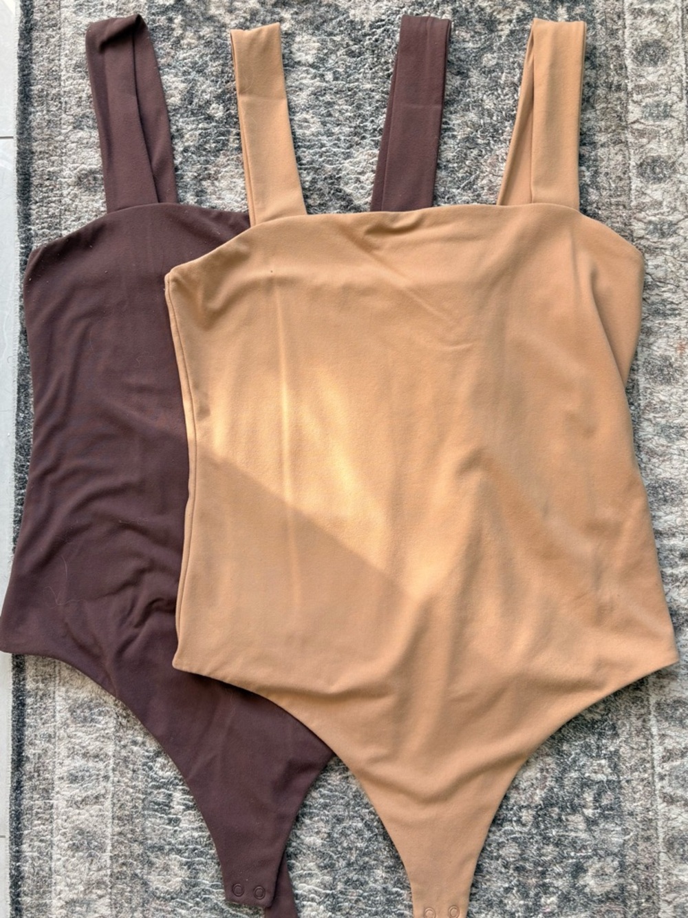 nuuds Square-Neck Bodysuit Duo in Brown and Tan